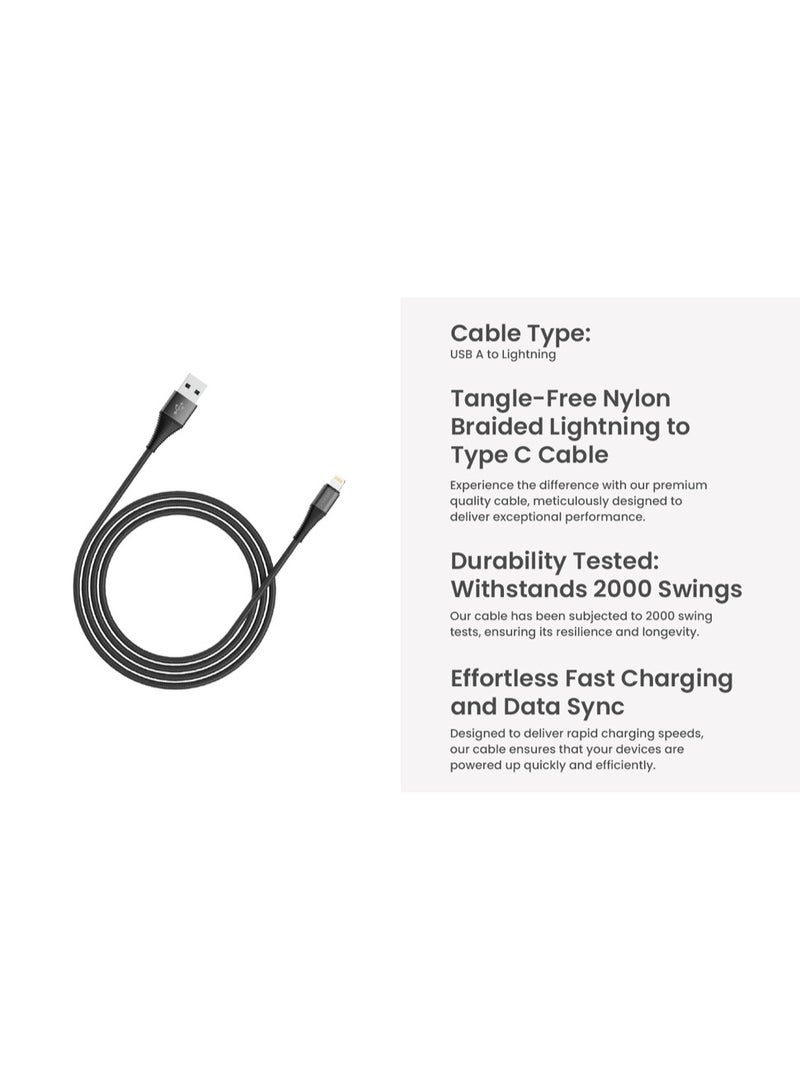 LAZOR Flow CL32 USB-A TO Lightning Fast Charging Cable, Premium 1 Meter, 2.4A Fast Sync and Charge Cable,Black - Image 4